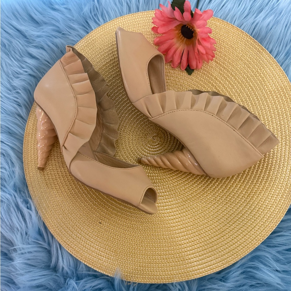Jeffery Cambell Michelle Nude Leather Peep Toe Unicorn Heels 6.5 - Picture 4 of 9